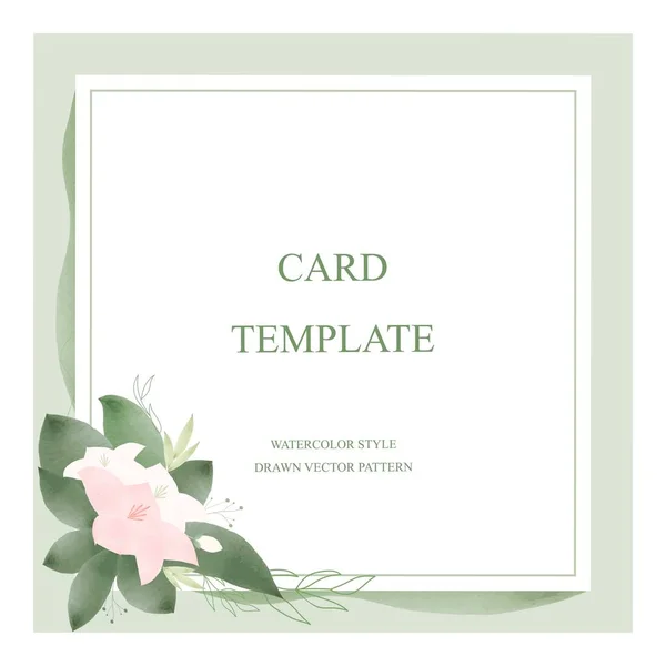 一张卡片和一个婚礼的邀请函 除了日期之外 还有一张信封明信片 精致的水彩画 粉色和白色的抽象花朵与绿色的叶子 — 图库矢量图片