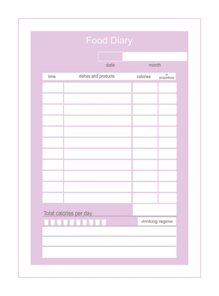 Diary Food Planner Printing Notepad Organizer Healthy Eating Template Planning — Stock Vector