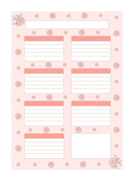 Diary Planner Classes Lessons Notepad Separate Organizer Sheet Schedule Template — Stock Vector