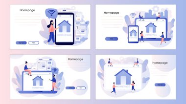 Ana sayfa. Akıllı telefon ya da dizüstü bilgisayarda web sayfası tasarımı. Web sitesi geliştirme, optimizasyon, kurulum. İniş sayfası, şablon, ui, web, mobil uygulama, poster, afiş, el ilanı için ekran şablonu. Vektör