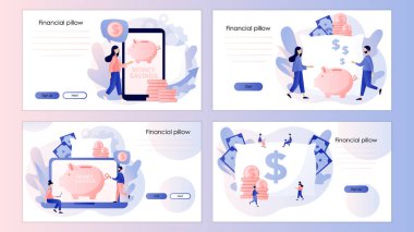 Para yastığı. Kişisel finans, para tasarrufu, acil durum destek fonu, kişisel sermaye, sigorta. İniş sayfası, şablon, ui, web, mobil uygulama, poster, afiş, el ilanı için ekran şablonu. Vektör