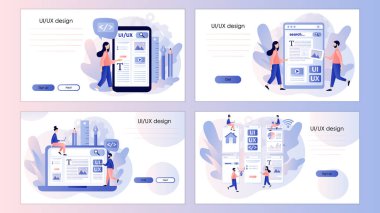 Web UI UX tasarımı. Mobil uygulama geliştirme, uygulama tasarımı, kodlama, web oluşturma konsepti. İniş sayfası, şablon, ui, web, mobil uygulama, poster, afiş, el ilanı için ekran şablonu. Vektör illüstrasyonu
