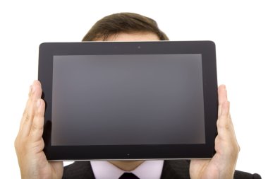 dokunmatik yüzey, yakın çekim, izole kadar kullanarak iş adamı