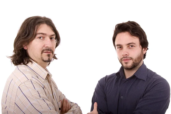 Two casual young men portrait isolated on white background — Stock Photo, Image