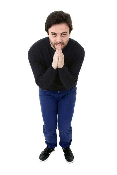 Joven casual hombre cuerpo completo en un fondo blanco — Foto de Stock