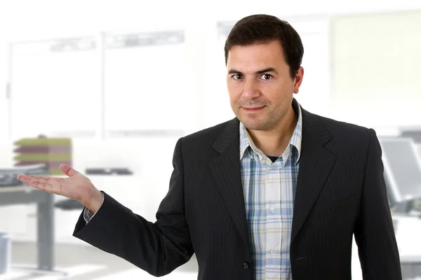 Businessman smiling doing the ok sign over a white background — Stock Photo, Image