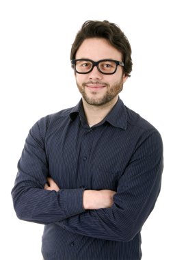 Beyaz bir arka plan genç casual adam portresi
