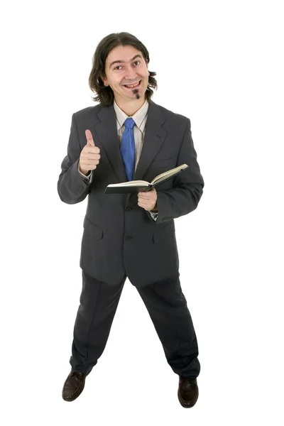 Hombre de negocios con cuaderno en fondo blanco —  Fotos de Stock