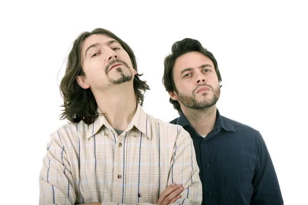 Dois homens jovens casuais retrato isolado no fundo branco — Fotografia de Stock