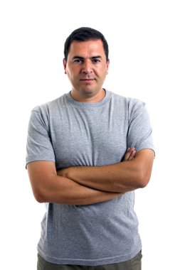 Beyaz bir arka plan genç casual adam portresi