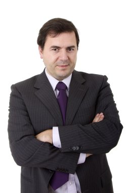 Beyaz bir arka plan üzerinde duran iki iş adamı