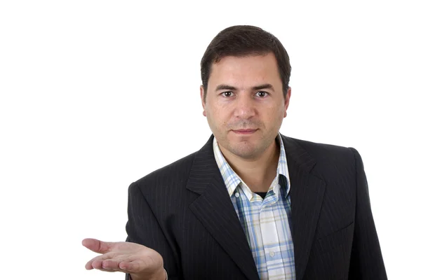 Businessman smiling doing the ok sign over a white background — Stock Photo, Image