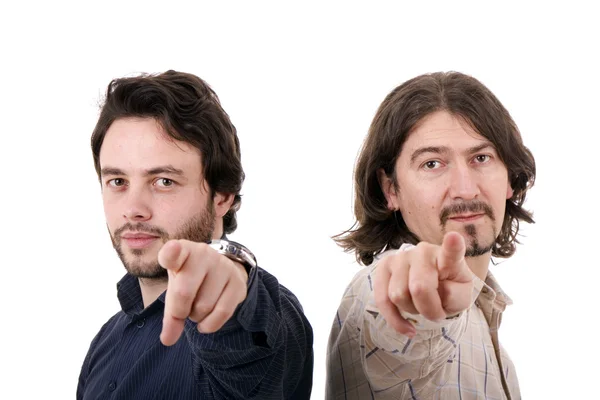 Two casual young men portrait isolated on white background — Stock Photo, Image