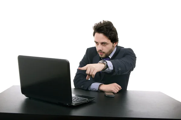 Jovem homem de negócios que trabalha com é laptop — Fotografia de Stock