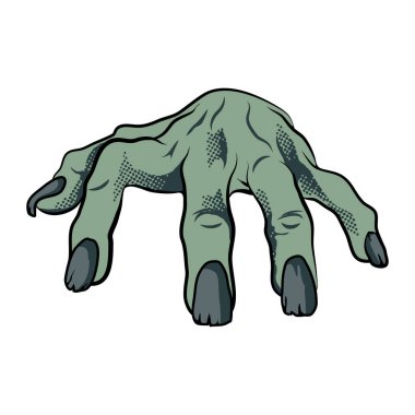 Ölü adam eli, Cadılar Bayramı için zombi eli. Yarı ton düz illüstrasyon.