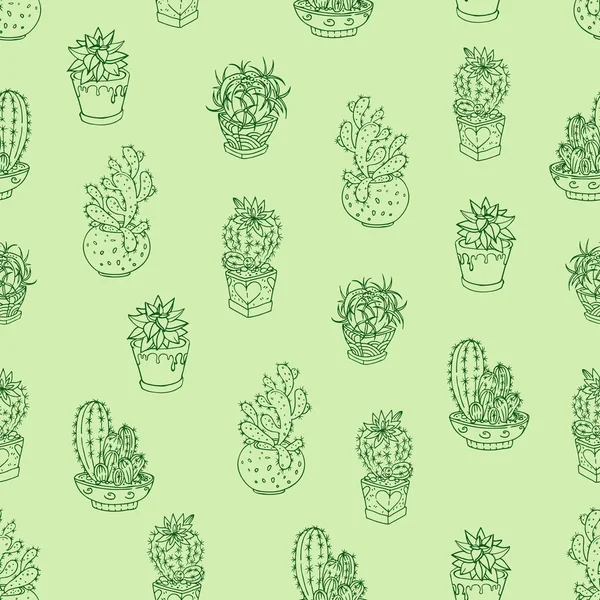 Cactus patrón sin costura en macetas. Imágenes vectoriales. — Vector de stock