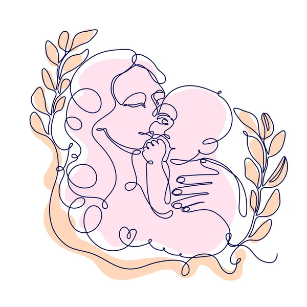 Mother holding baby, illustration of happy motherhood, childbirth. — Stock Vector