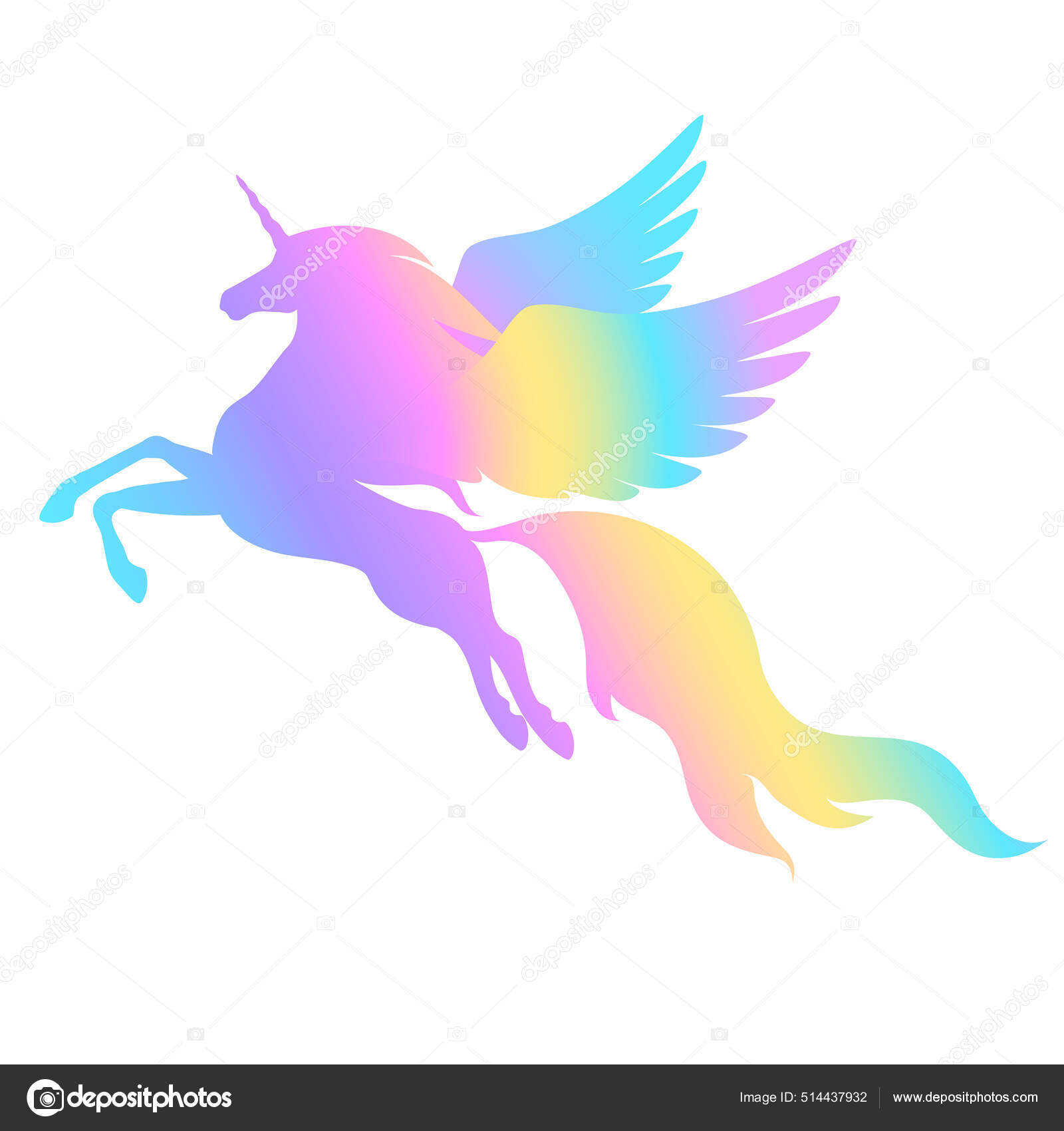 Silhueta Unicórnio Alado Silhueta Arco Íris Uma Estrela Brilhante Isolada  Vetor de ©sontenn 514437932, image size:1600x1700
