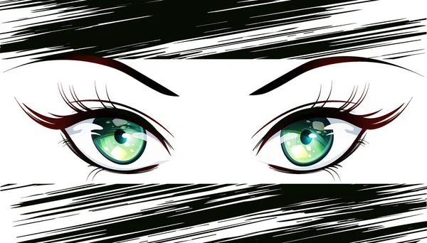 Grüne Mädchenaugen Manga Stil Vektorbild Von Augen Und Augenbrauen Vom — Stockvektor