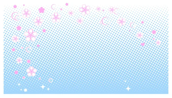 Beautiful girl with blue hair and blue eyes in anime style. Halftone pink background. — Stock Vector