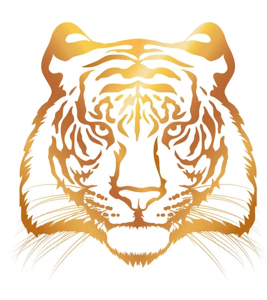 Tigerkopf. Goldsilhouette eines Tigerkopfes isoliert auf weißem Hintergrund. — Stockvektor