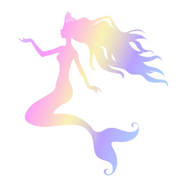 Silueta arco iris de una princesa sirena en una corona. — Vector de stock