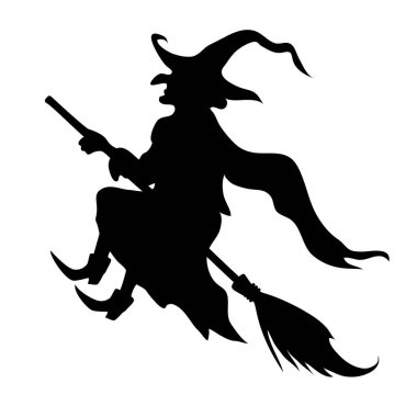Bir süpürge üzerinde uçan cadı silüeti.