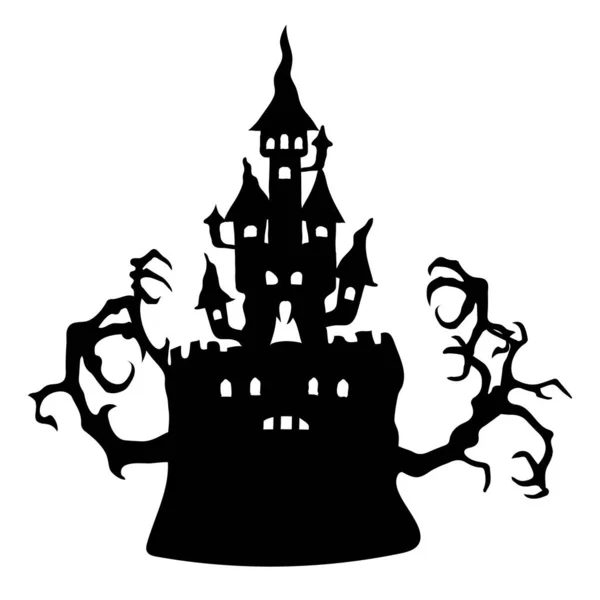 Silhouette Sinistre Château Aux Branches Arbres Pour Halloween — Image vectorielle