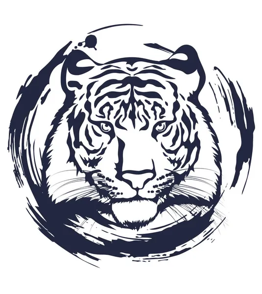 Tigerkopf Silhouette Eines Tigerkopfes Isoliert Auf Weißem Hintergrund — Stockvektor