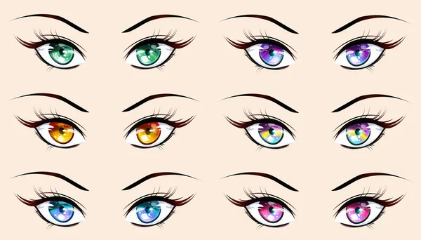 Vetores de Cara De Anime Feliz Estilo Mangá Grandes Olhos Azuis
