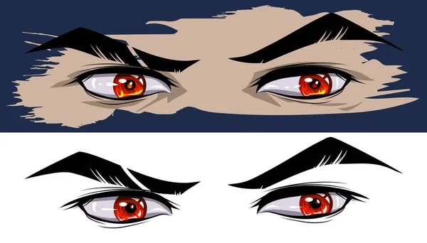 Olhar Furioso Homem Estilo Mangá Anime Guerreiro Olhos Vermelhos Estilo — Vetor de Stock