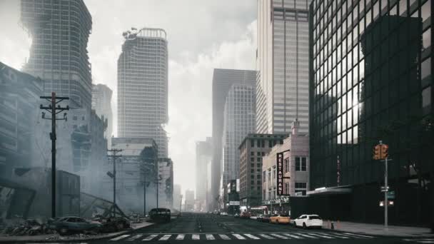 破壊された都市と新しい都市の間 古いものと新しいものの間に 新しい都市の創造 3D可視化 — ストック動画