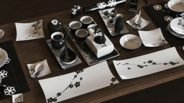 Tischdekoration Asiatischen Stil Geschirr Japanischen Stil Geschirr Asiatischen Stil Video — Stockvideo