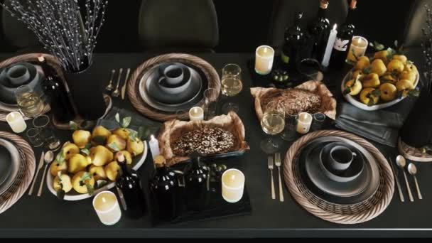 Mesa Festiva Con Hermosos Platos Mesa Festiva Restaurante Hermoso Diseño — Vídeo de stock