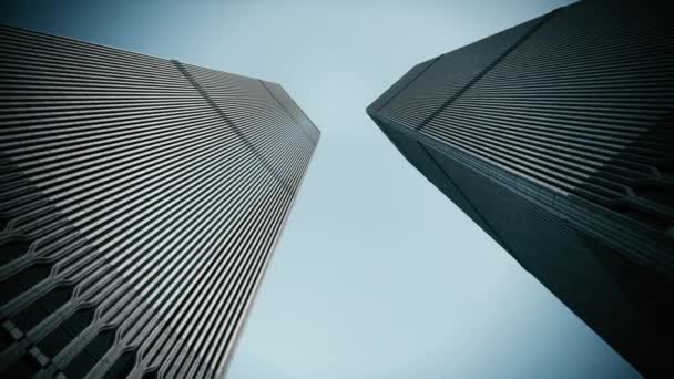 Bajo Ángulo Las Torres Del World Trade Center Animación Torres — Vídeo de stock