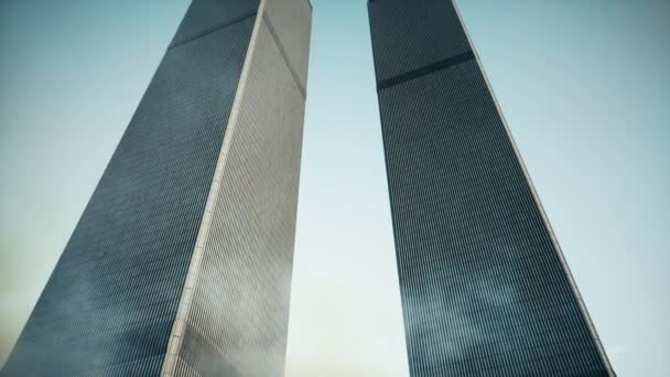 ツインタワーを見上げます 世界貿易センター 3D可視化 — ストック動画