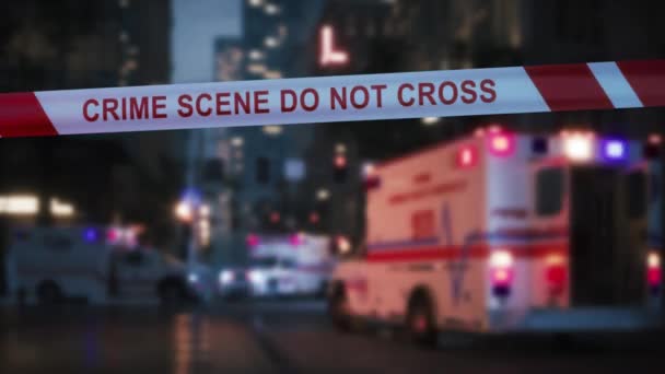 Nastro Dell Ambulanza Strada Ambulanza Sulla Scena Dell Incidente Notte — Video Stock