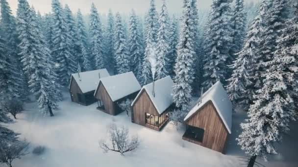 Domek Hotel Zimowym Lesie Hotel Dwóch Piętrowych Domów Drewniane Domy — Wideo stockowe