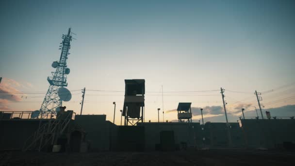 Kontrolní Stanoviště Hraničního Plotu Vojenská Hranice Silueta Strážní Věže Při — Stock video