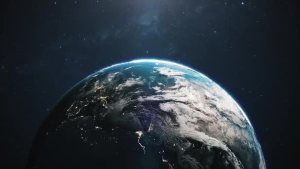 美丽的地球行星动画 太空中的地球 地球自转现实的地球 有来自太空的夜灯 美国宇航局提供的这张照片的3D动画元素 — 图库视频影像