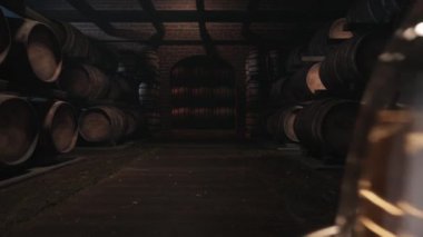 Fıçılarda viski depolama odası. Viski tatma. Alkol deposu. 3d canlandırma