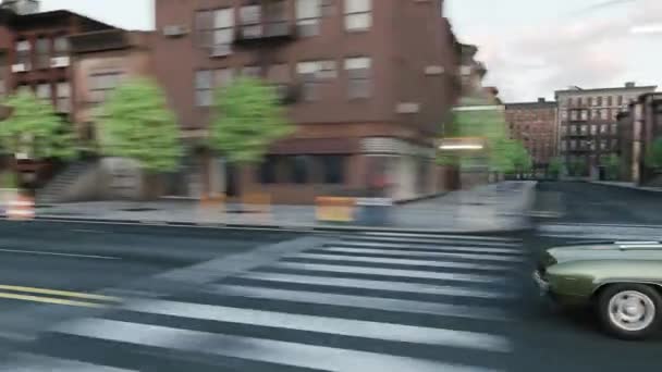 旧车驶过街道 经典跑车开在城市 3D动画 — 图库视频影像