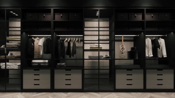 Intérieur Garde Robe Grande Armoire Avec Des Vêtements Différents Des — Video