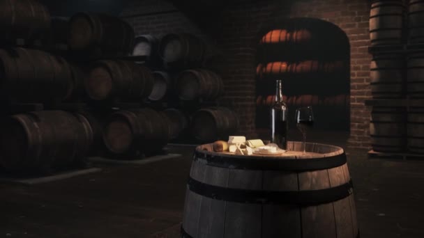 Degustación Vino Tinto Bóveda Mesa Degustación Bodega Animación — Vídeo de stock