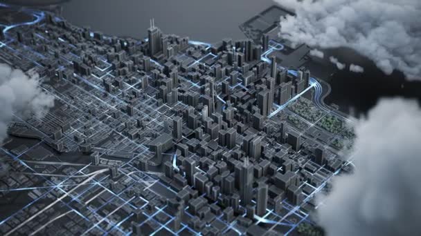 Modernin Kaupungin Malli Ilmanäkymät Yökaupungin Kaduille Chicagon Kaupungin Digitaalinen Kartta — kuvapankkivideo