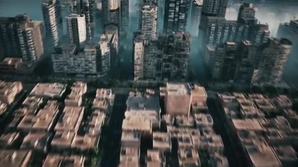 Jövő Városa Nagy Sebességű Repülés Város Felett Városrészek Ellentétben Állnak — Stock videók