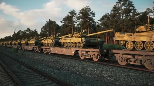 Eisenbahnzug Mit Militärischer Ausrüstung Militärische Ausrüstung Fährt Auf Schienen Lieferung lizenzfreies Stockvideo