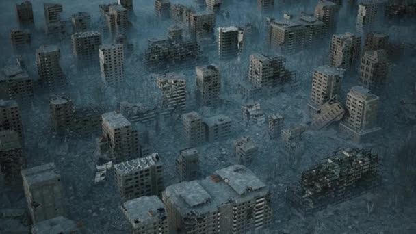 Destroyed Houses Bombing City Completely Destroyed City War Looped Animation — Stockvideo