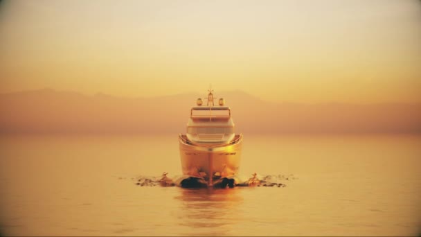 Złoty Jacht Oceanie Złota Bogata Koncepcja Życia Jacht Oceanie Koncepcja — Wideo stockowe