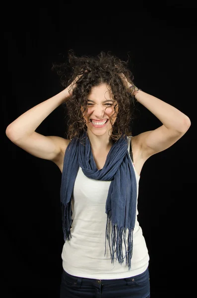 Funny Young Woman Playing With Her Hair — Stock Photo, Image